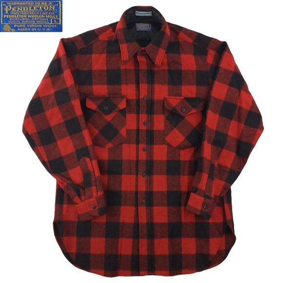 Pendleton Vintage Flannel Shirt Virgin Wool Outdoors Man Buffalo Plaid USA Large - Picture 1 of 12